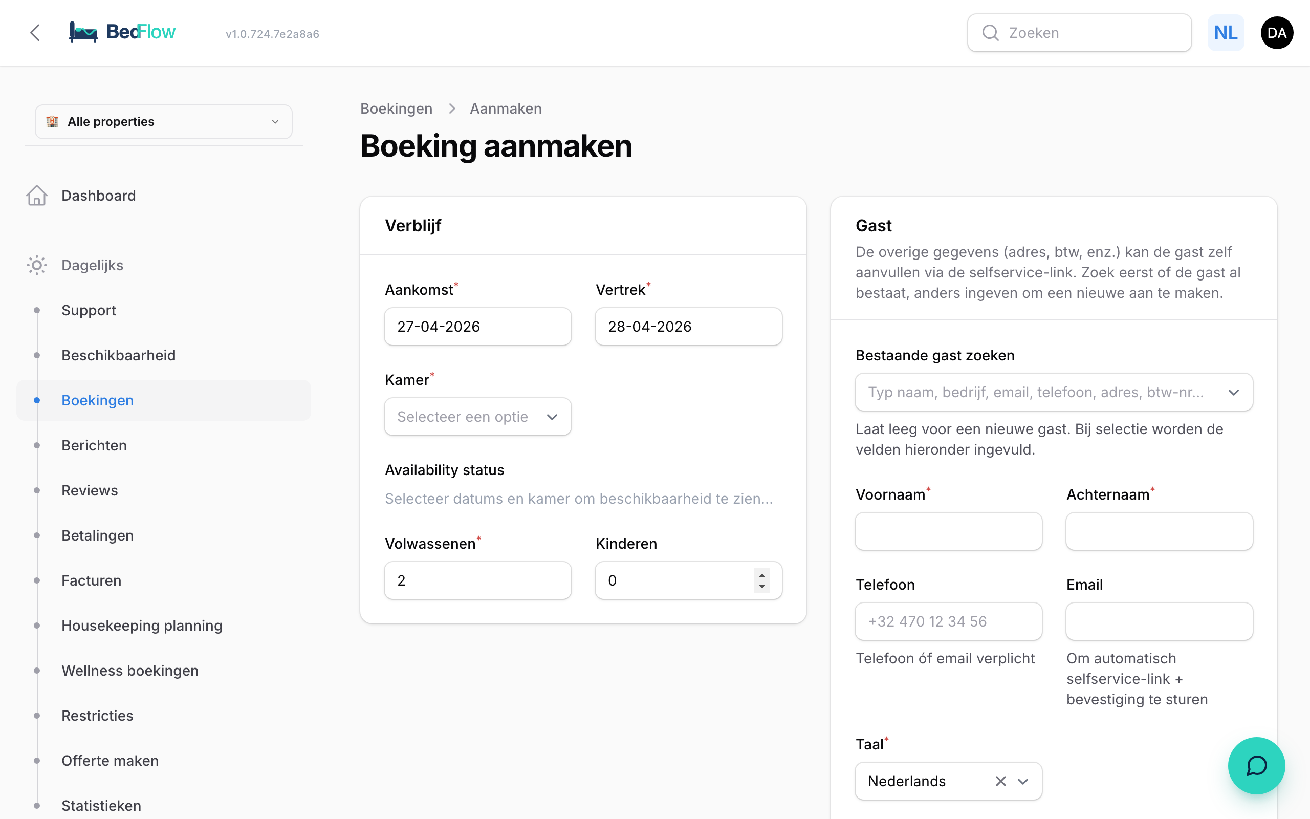 Handmatige boeking (telefoon / walk-in)