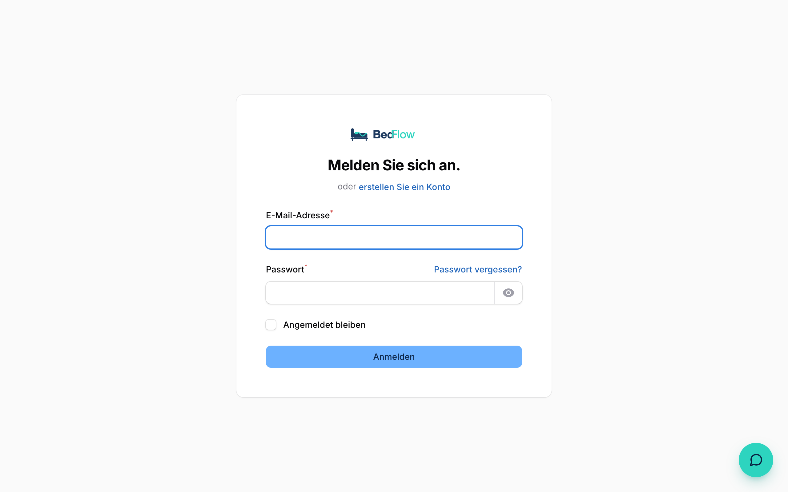 BedFlow-Anmeldebildschirm
