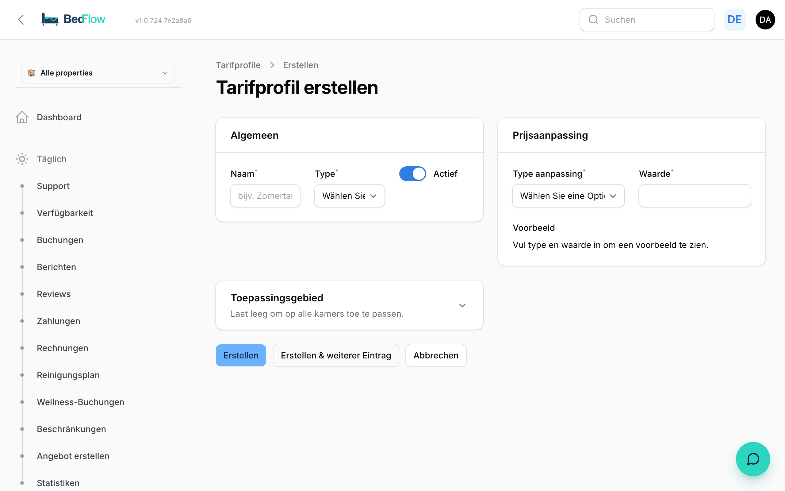 Eine Tarifregel anlegen — Typ, Zeitraum und Betrag oder Prozentsatz