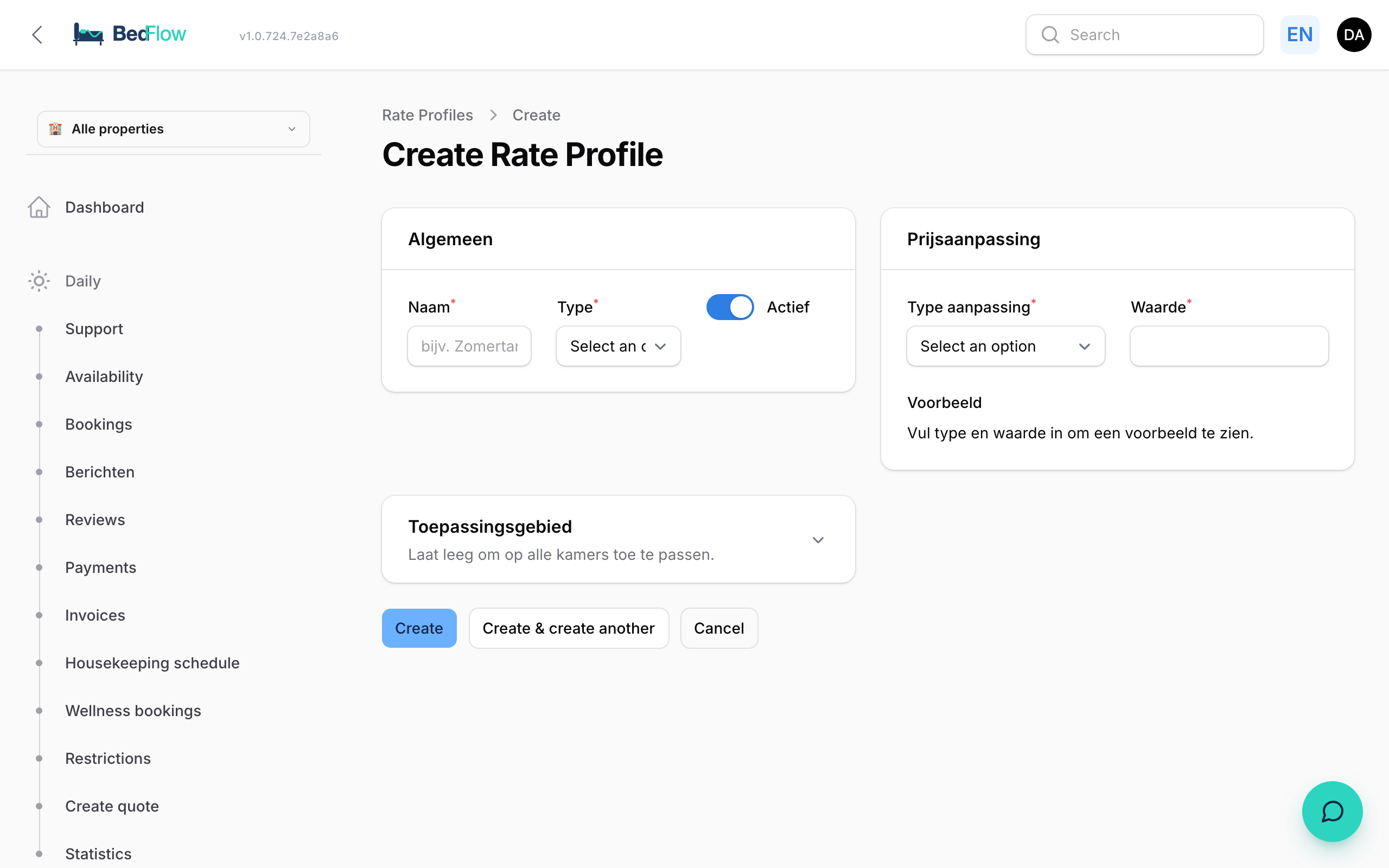Creating a rate rule — type, period and amount or percentage