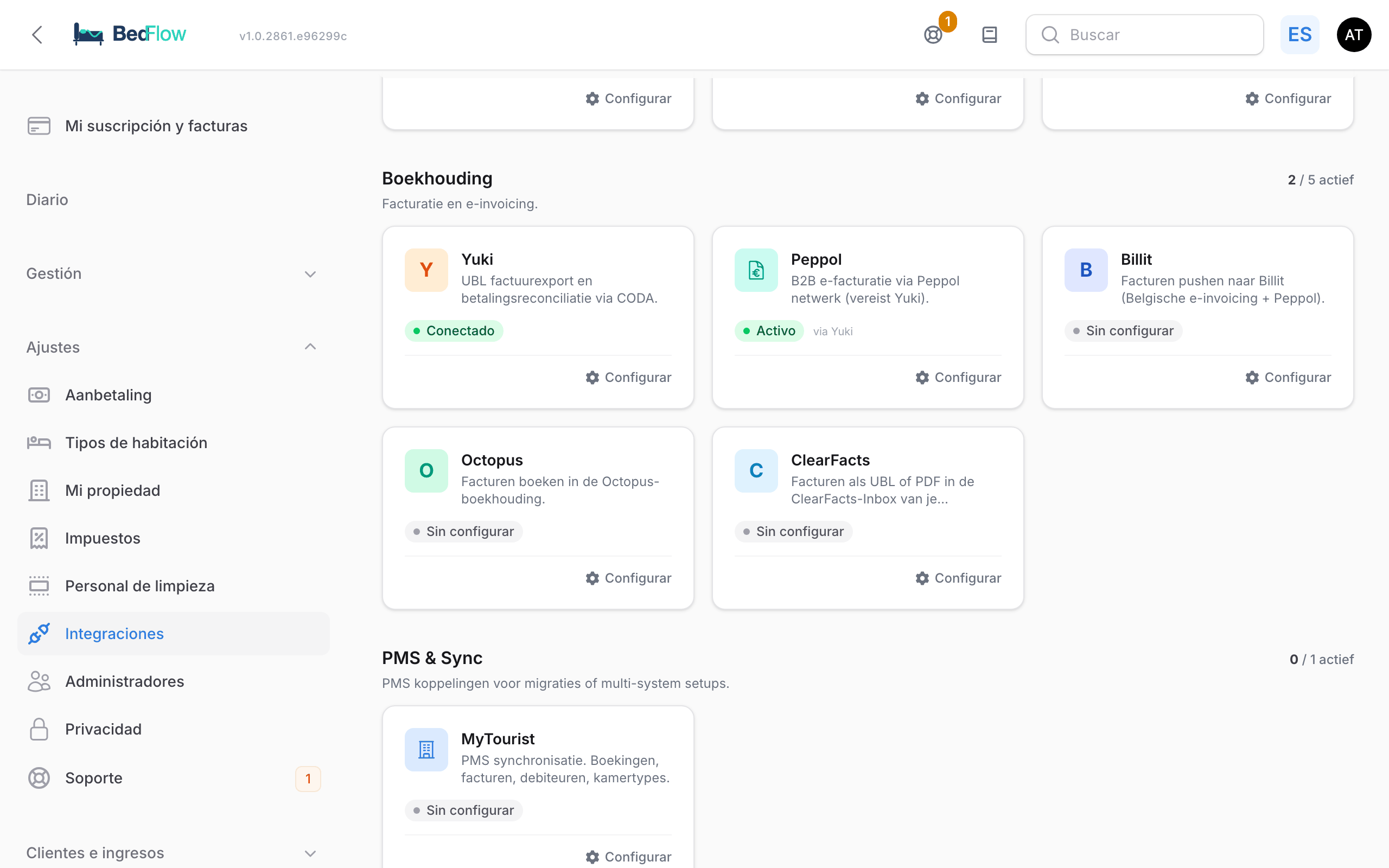 La categoría Contabilidad en la página Integraciones
