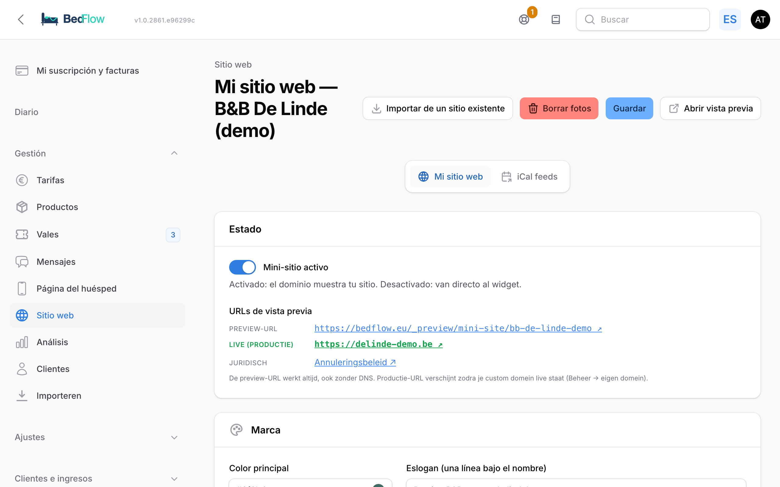 La página Mi sitio web con las secciones una debajo de otra