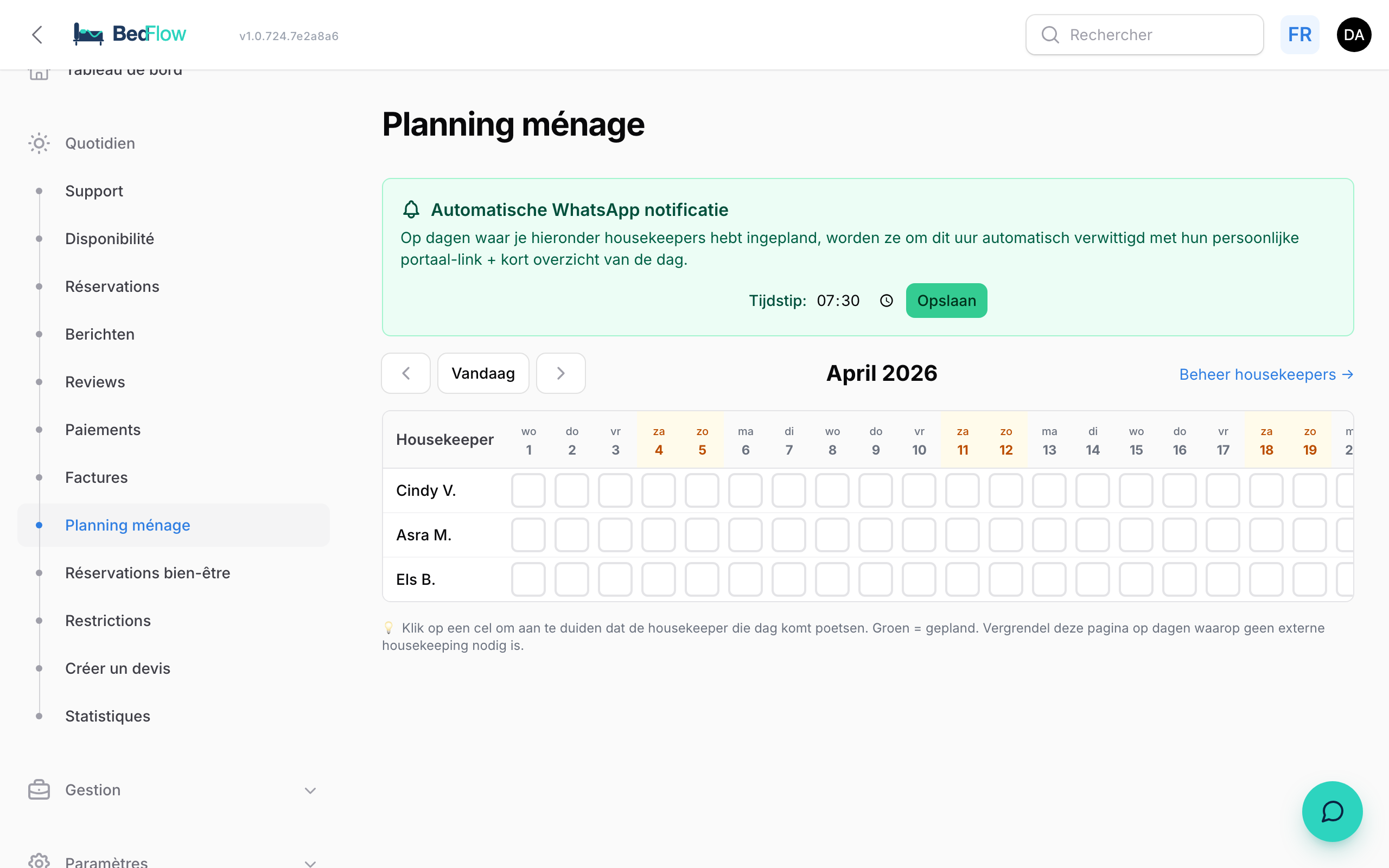 Planning — qui nettoie quand ?