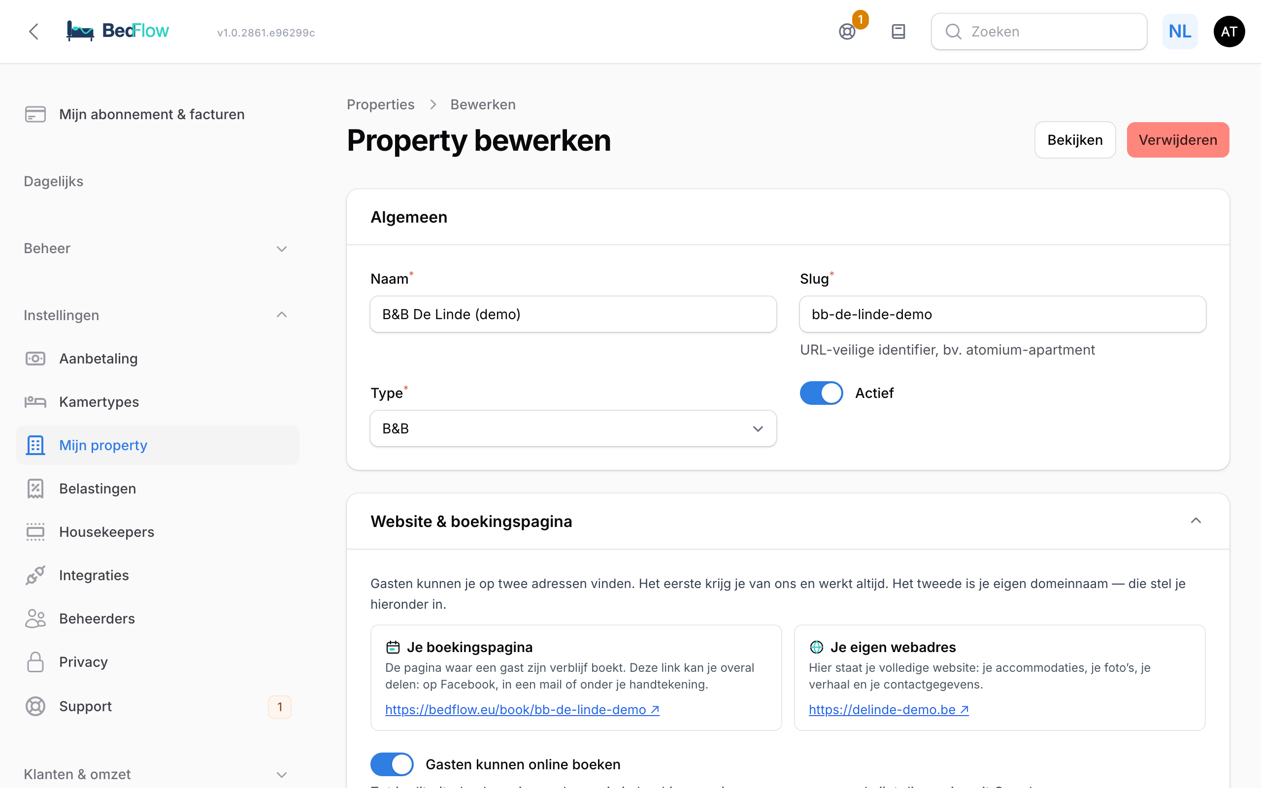 Mijn property met de secties onder elkaar