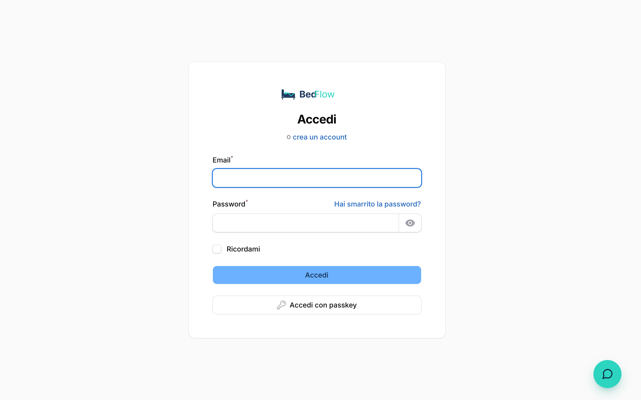 La schermata di accesso di BedFlow