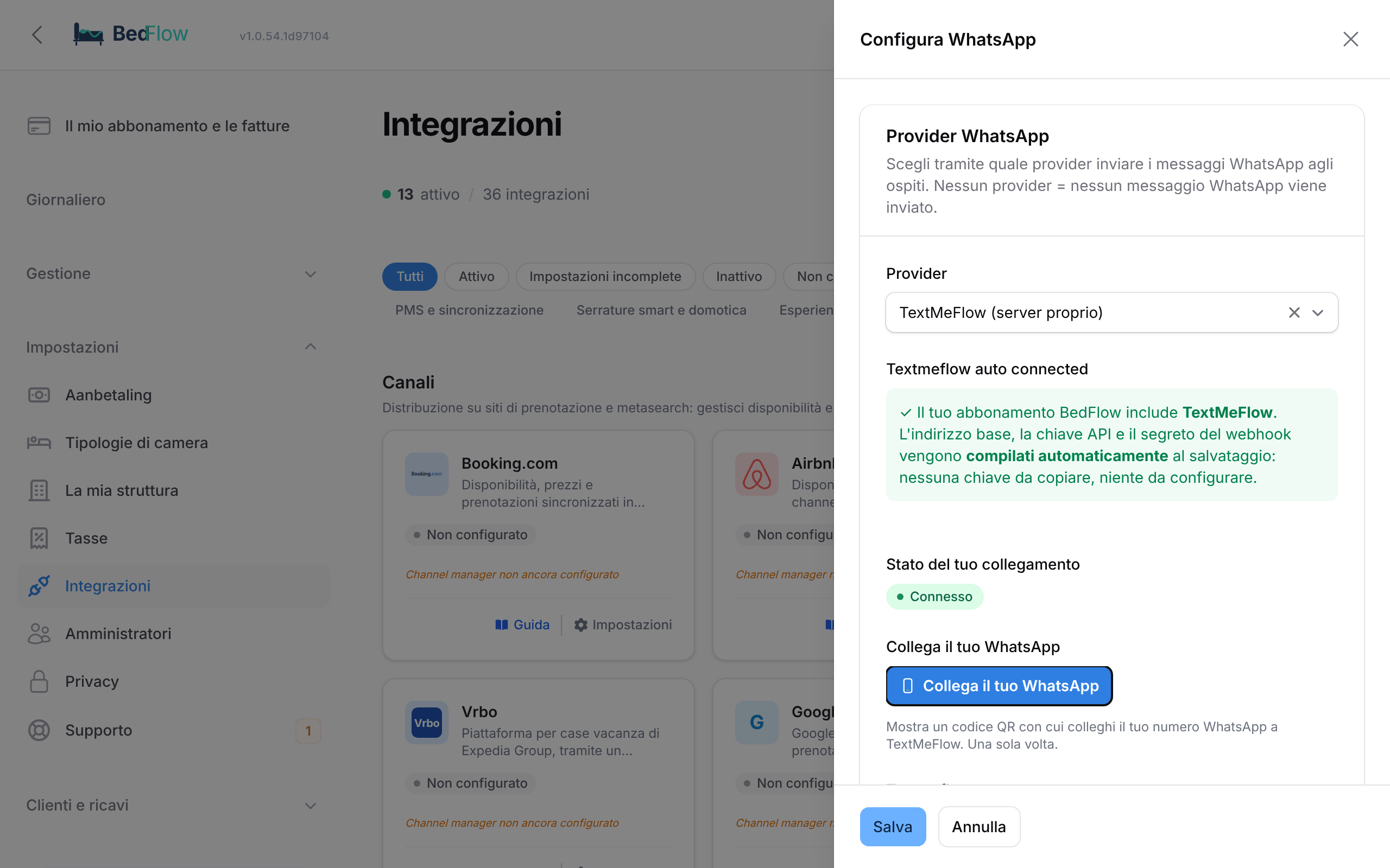 Il riquadro WhatsApp con il codice QR per collegare il tuo numero