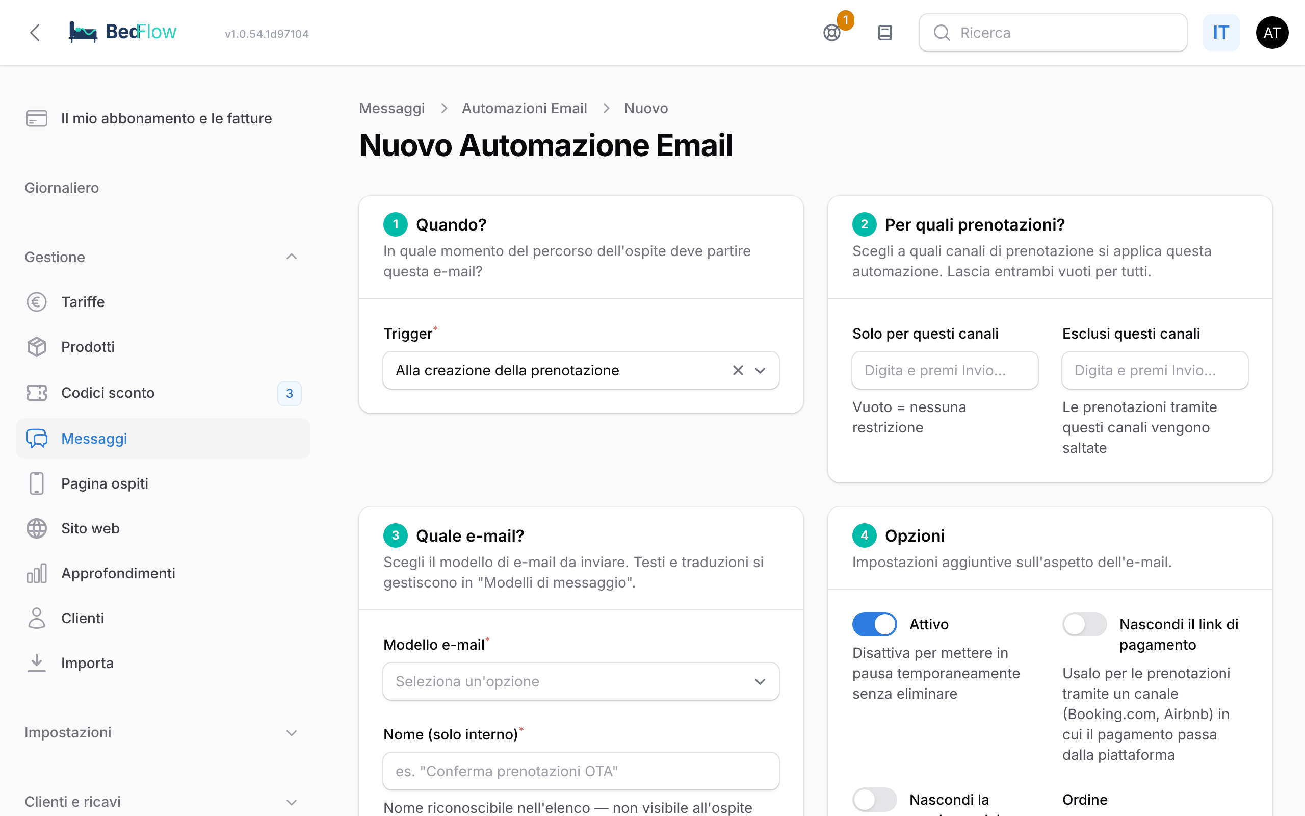 Il modulo per una nuova automazione con i suoi cinque passaggi