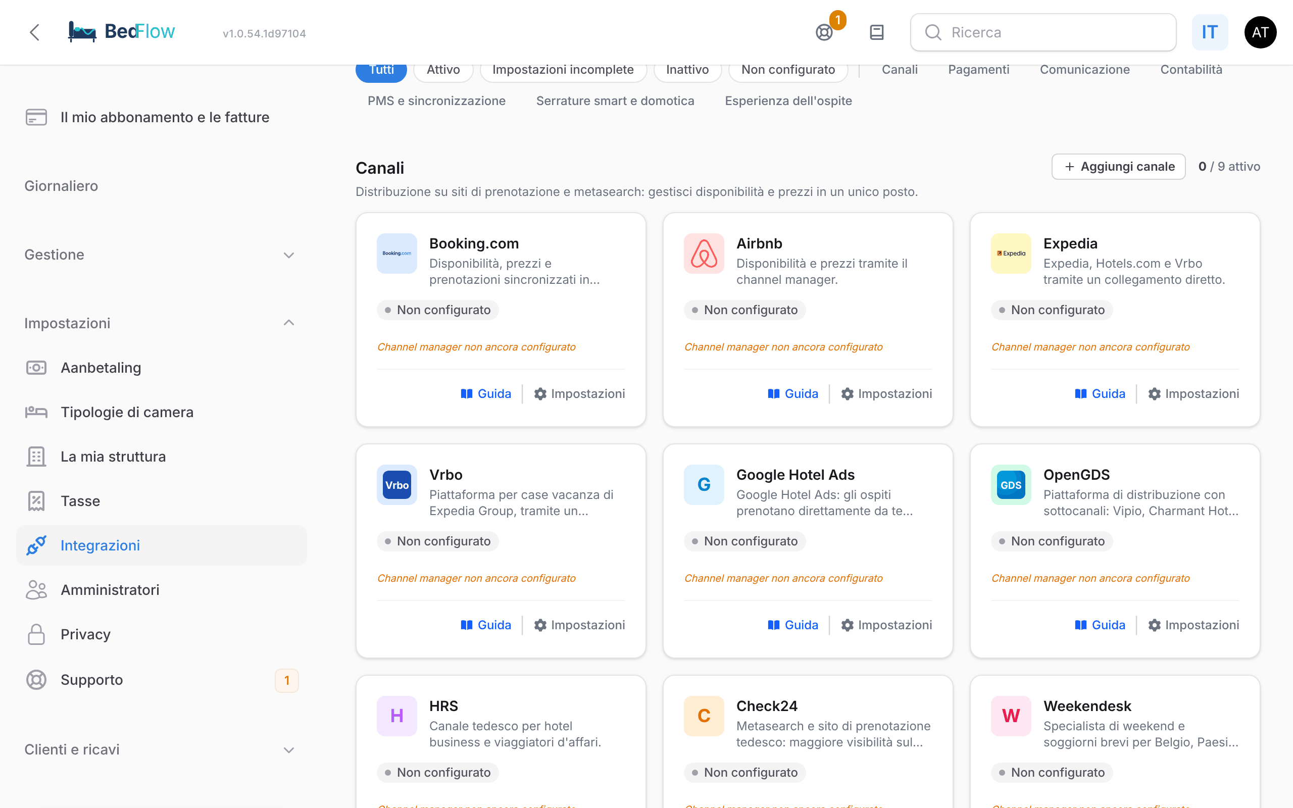 Il riquadro di Google nella pagina Integrazioni