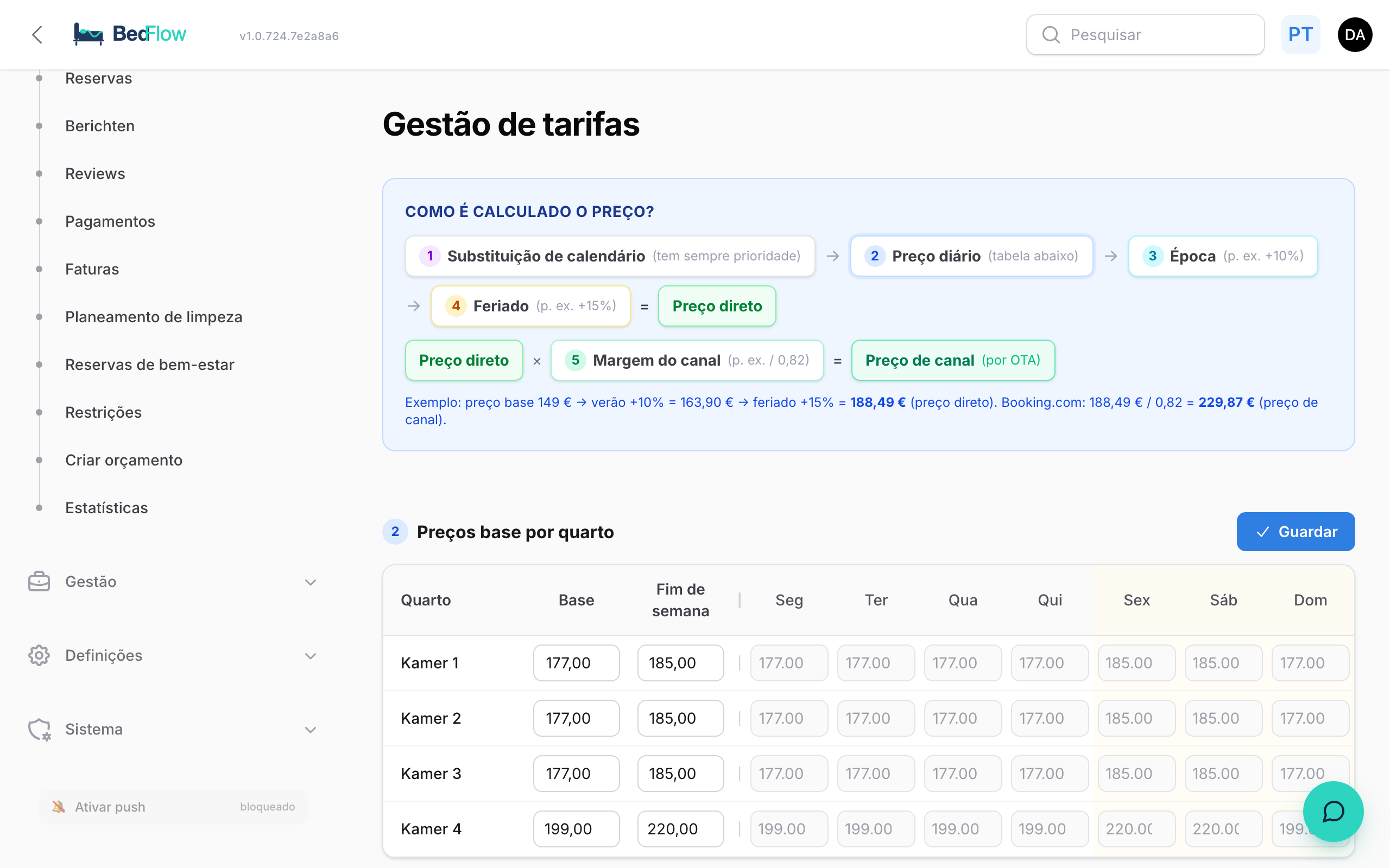 Gestão de tarifas — o motor de preços