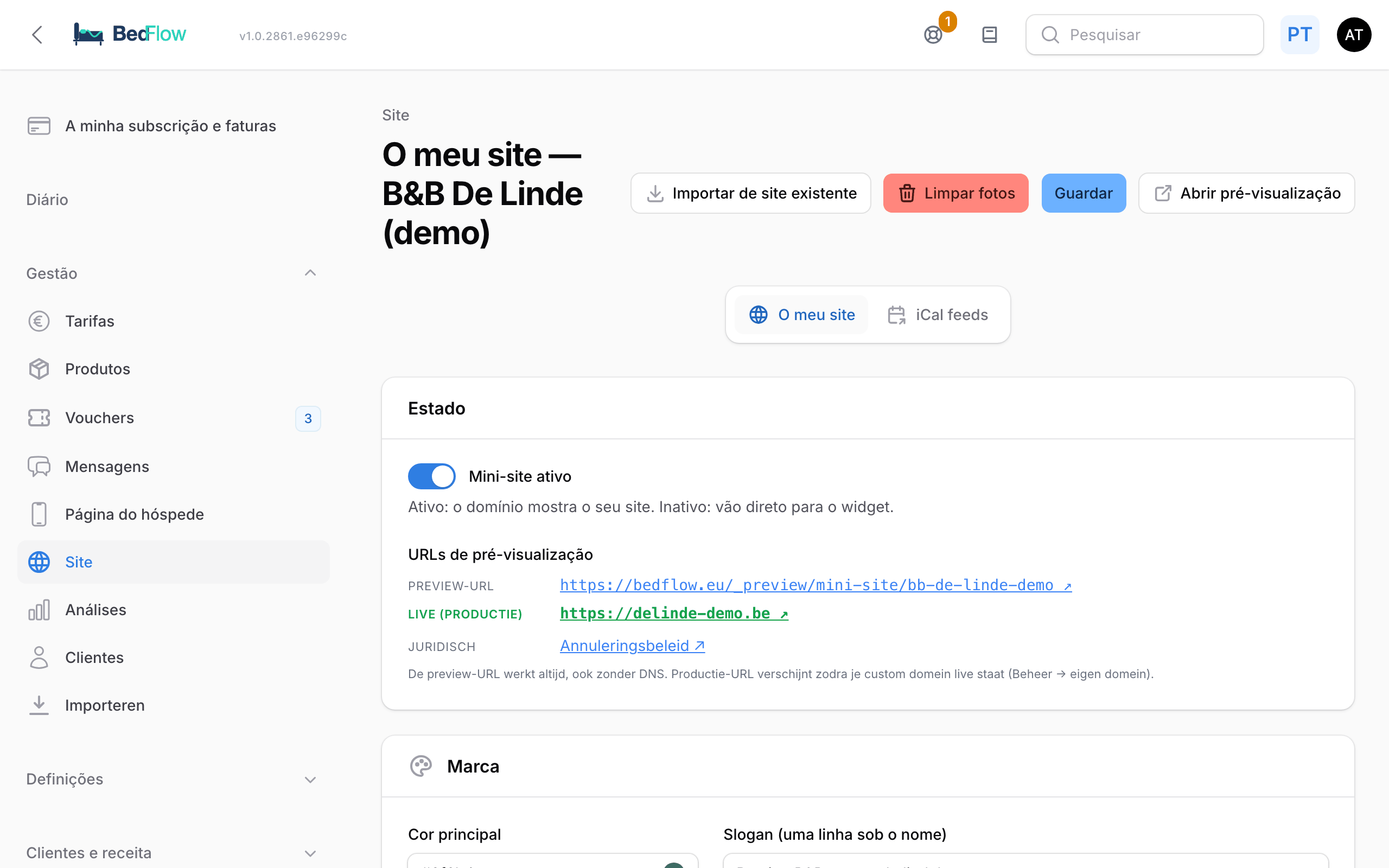 A página O meu site com as secções umas por baixo das outras