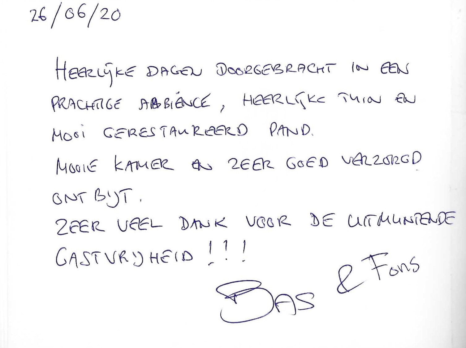 Pagina uit het gastenboek