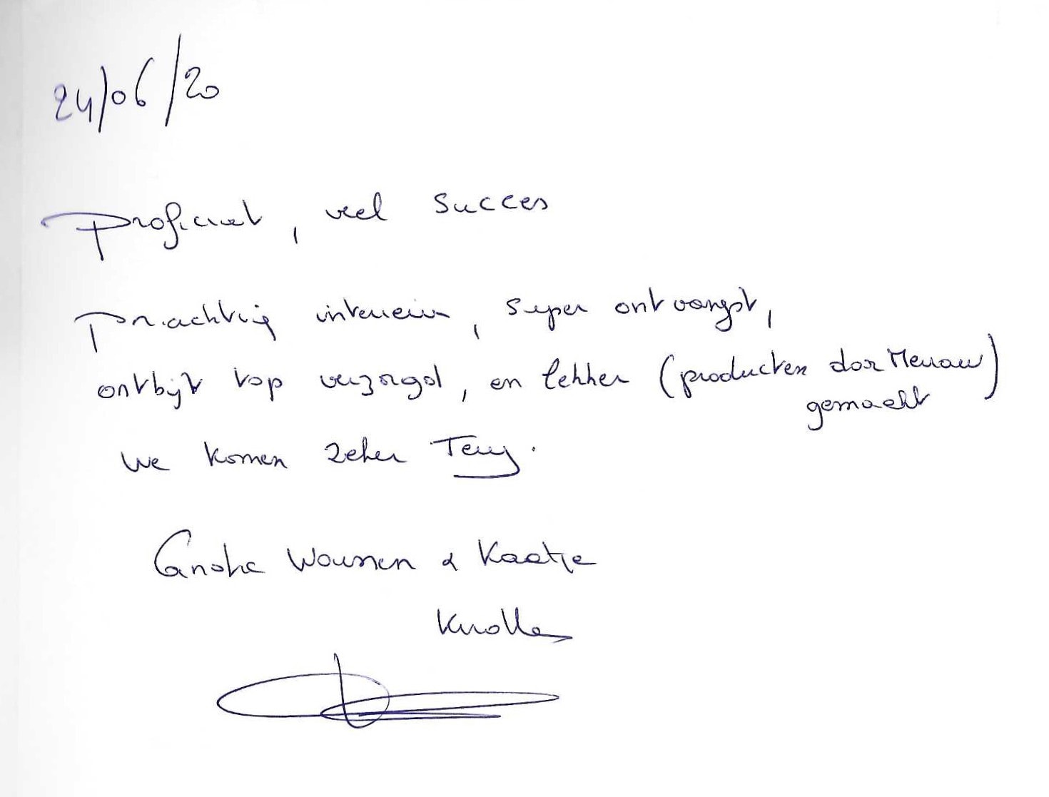 Pagina uit het gastenboek