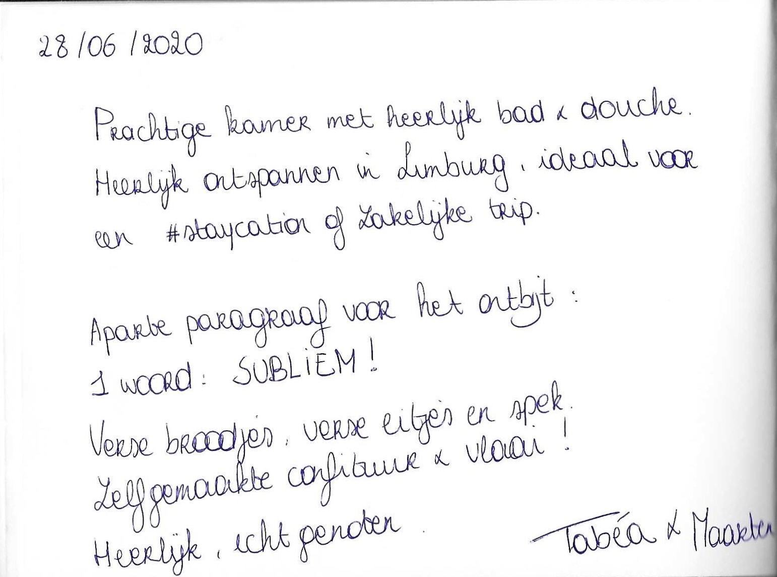 Pagina uit het gastenboek