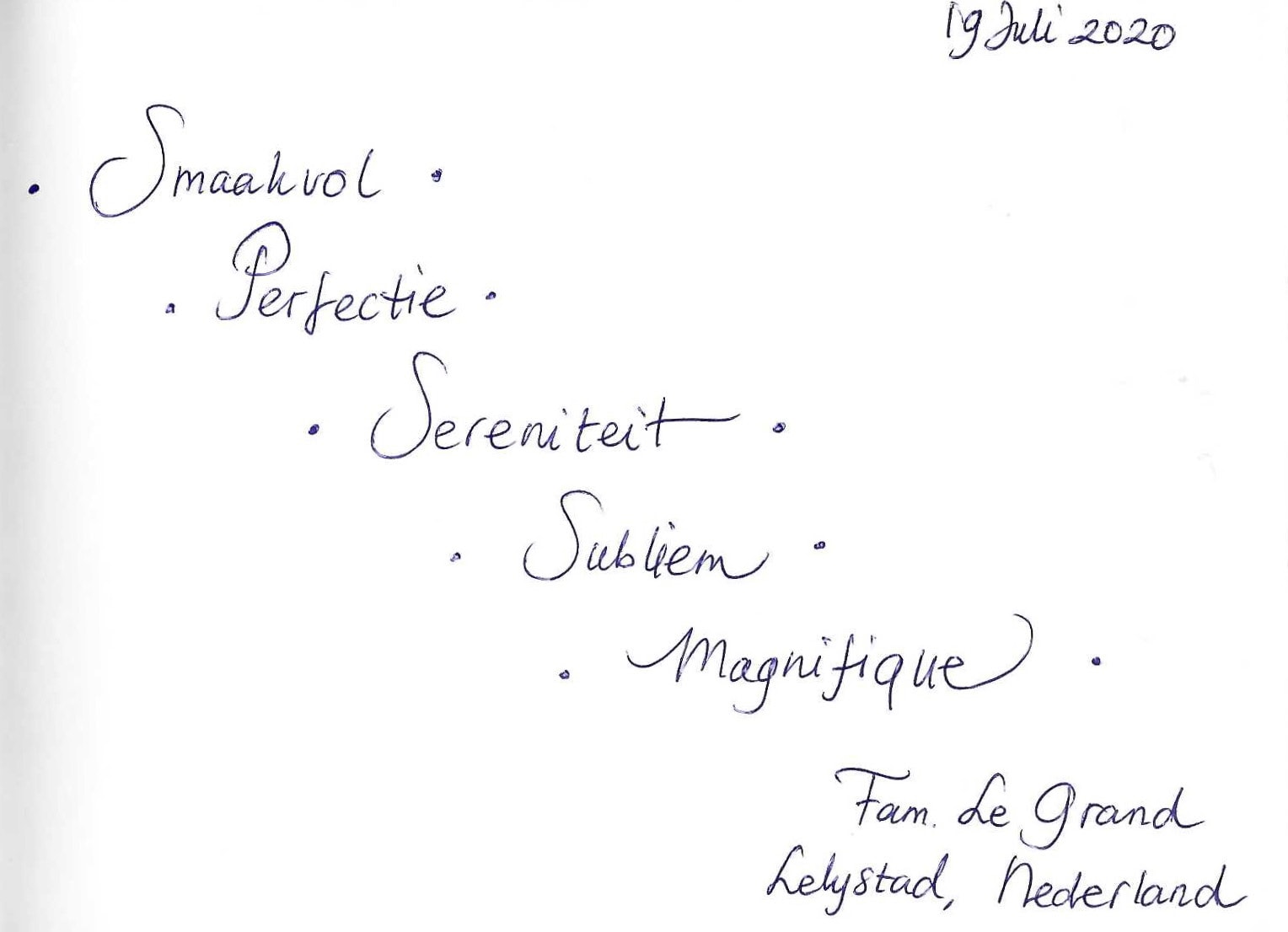 Pagina uit het gastenboek