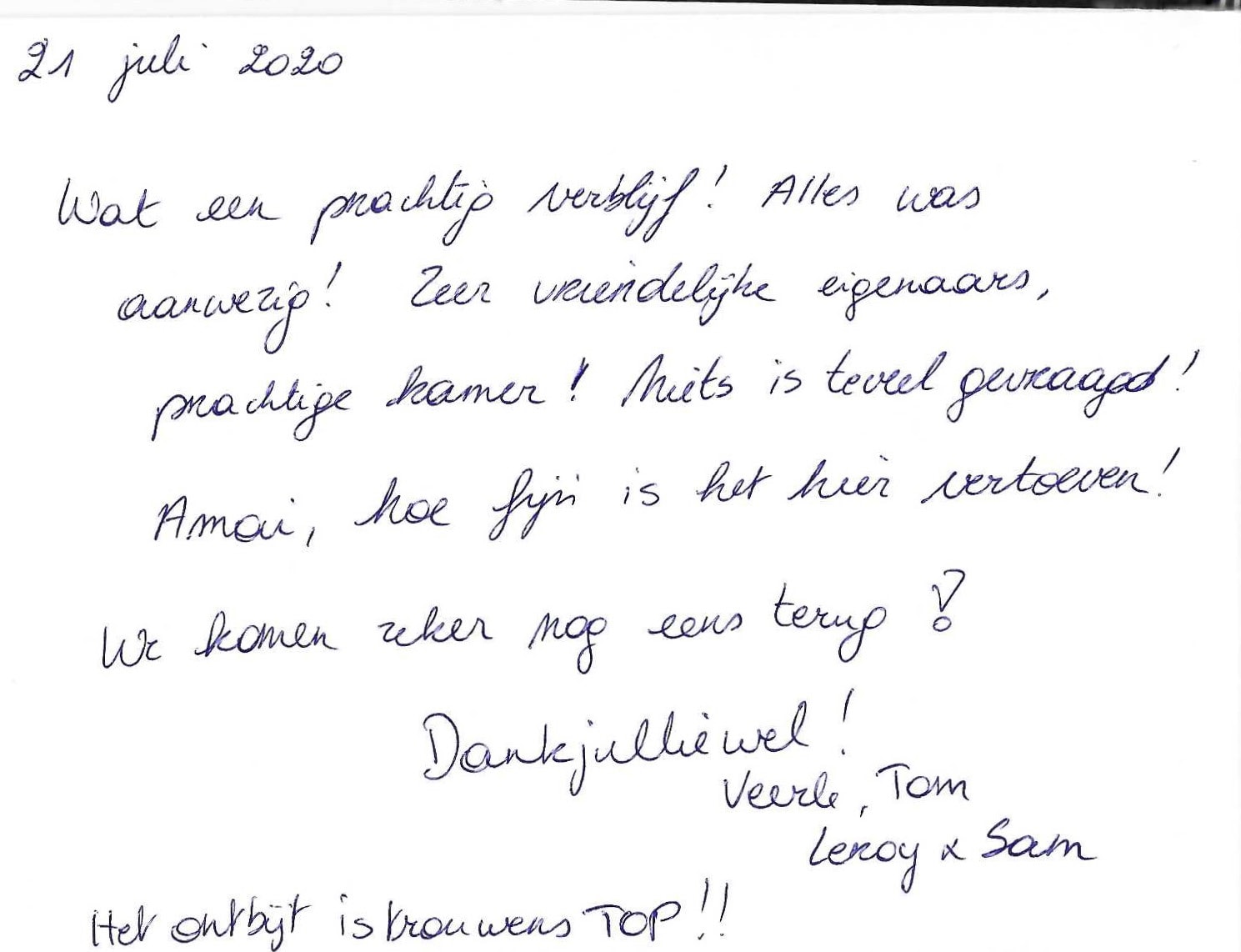 Pagina uit het gastenboek