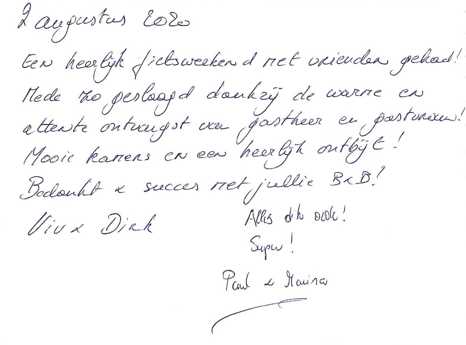 Pagina uit het gastenboek