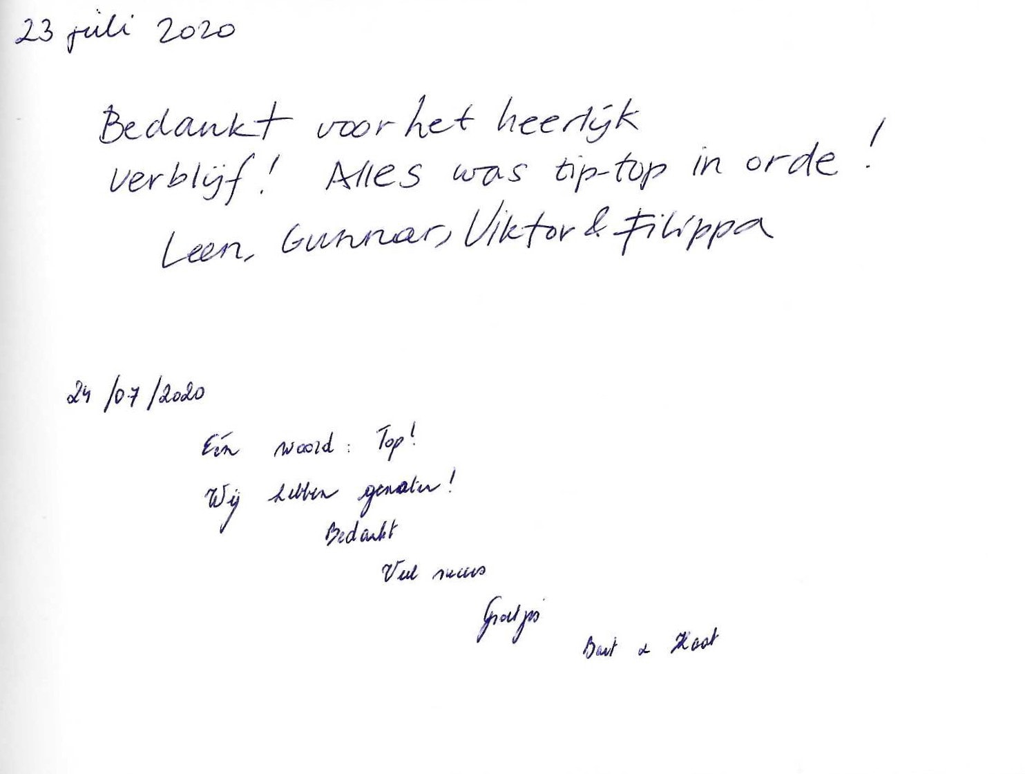 Pagina uit het gastenboek